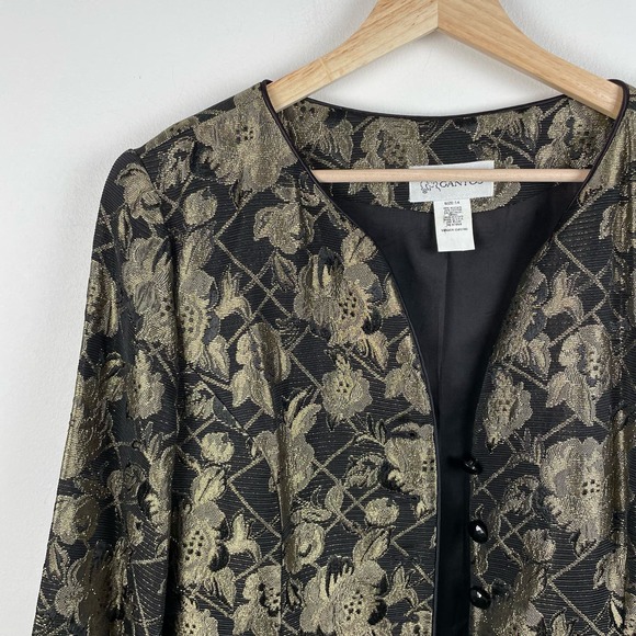 Vintage Gold Metallic Floral Tapestry Jacket Longline Blazer Size 14 Button Up - Picture 3 of 10